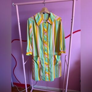 Striped Pastel Button-Front Shirt Dress